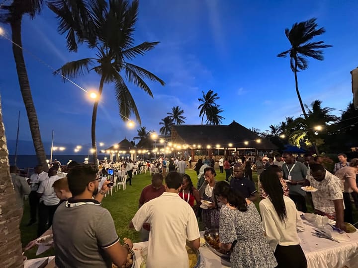 Congress participants gathered outdoors for an evening event